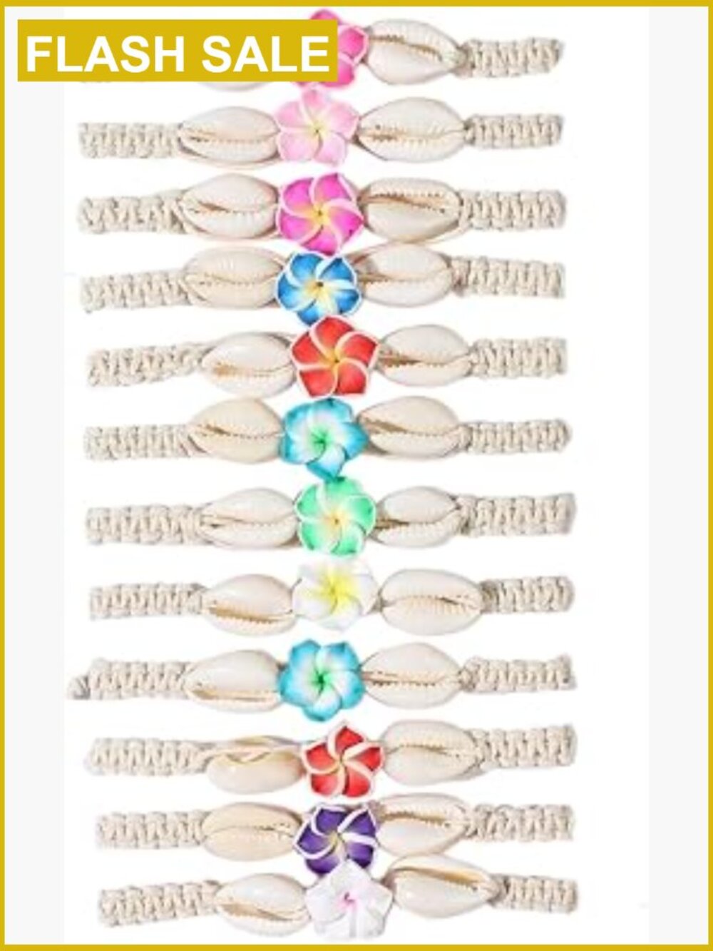 12 Seashell Flower Starfish Braided Friendship Bracelet Set Boho Beach Jewelry